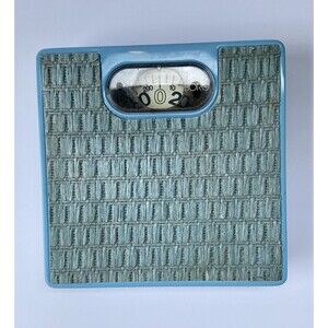 Vintage BORG Bathroom Scale Light Baby Blue Woven Wicker 1980’s Movie Prop
